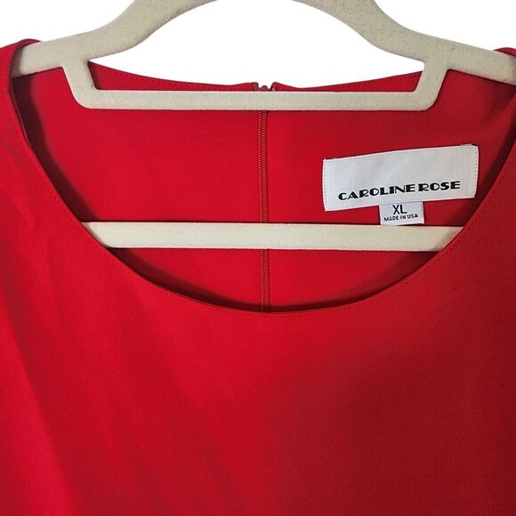 Caroline Rose Julia Matte Crepe Shift Dress Red XL 3/4 Flutter Sleeve Round Neck - Picture 5 of 9